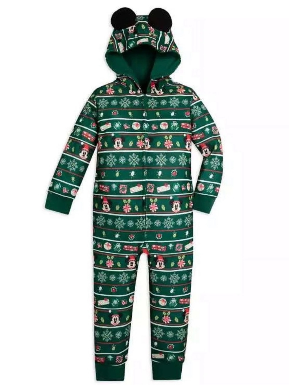 Disney Holiday Mickey and Minnie One-Piece Hooded Pajamas - Kids Size 11/12